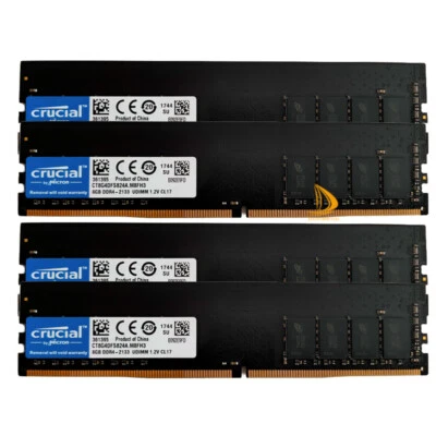 Crucial 4x 8GB 1RX8 PC4-2133P DDR4 17000Mhz 288Pin UDIMM Desktop Memory RAM - Image 1 of 4