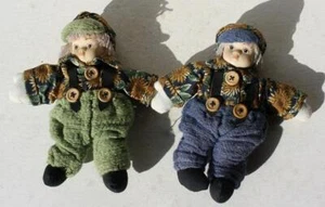 Porcelain Doll Set Boy Girl Sunflower Shirt Green Blue Overalls Set 2 Adorable - - Picture 1 of 1