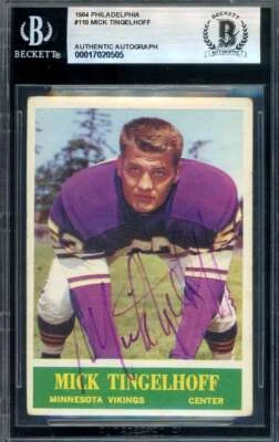 Mick Tingelhoff Beckett BAS Signed 1964 Philadelphia Gum Rookie Autograph - Image 1 of 2