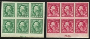 U.S., 1916-1917, Scott #481-482 Imperf, Unwmked, Plate Blocks of 6, Mint, H. - Picture 1 of 2