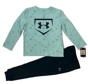 Under Armour NWT Boys Size 3T Sweat Pants LS Top Baseball UA Logo Blue Navy - Picture 1 of 5