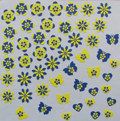 Adornos de papel hechos a mano 55 colores bandera azul amarillo formas punchies Foto 1 de 4