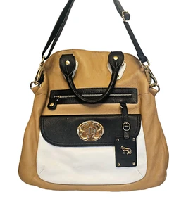 Emma Fox Handtasche hellbraun Leder Schultertasche dreifarbig umklappbarer verstellbarer Riemen - Bild 1 von 11