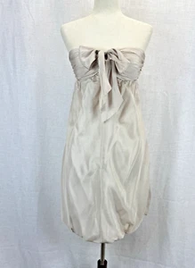 Y2K BCBG Paris Tan White Stripe Strapless Babydoll Silk Bubble Hem Dress 4 - Picture 1 of 8