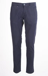 PANTALONE CHINO MARKUP IN COTONE A RILEVO STRETCH BLU TINTA UNITA CON ZIP - Foto 1 di 9