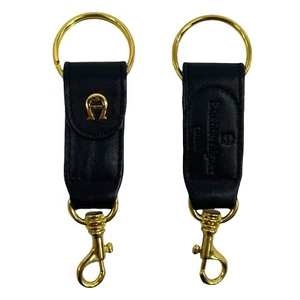 Vintage 80s 90s ETIENNE AIGNER Brass Leather Keychain Fob Purse Charm NWT - Picture 1 of 3