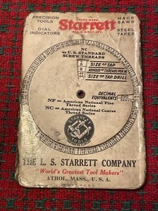 Vintage L. S. STARRETT Screw Threads & Tap Drill Sizes Dial Chart USA ๐บ๐ธ - Picture 1 of 14