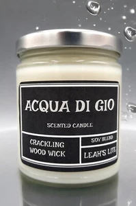 Wood wick * ACQUA DI GIO TYPE * scented * Leah's Lite Candle * 9 OZ - Picture 1 of 3
