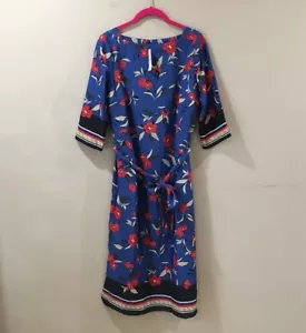 New Ann Taylor Women’s Size Xs Border Floral Belted Midi Dress Blue 604917 - Picture 1 of 9