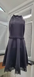 TED BAKER ZAFFRON EMBROIDERED RUFFLE SKATER DRESS UK 10-12 SIZE 2 - Picture 1 of 12