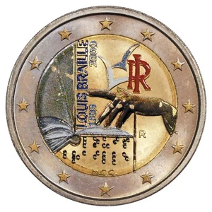 Italie - 2 euros colorisée - 2009 - 200 ans de la naissance de Louis Braille - Imagen 1 de 2