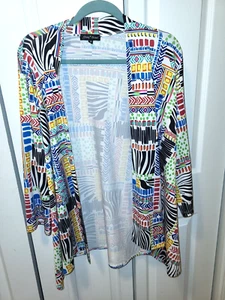 Women Slinky Brand Topper Jacket 1X GUC, Geometrc Multi Color, 3/4 Sleeve, Nice! - Picture 1 of 17