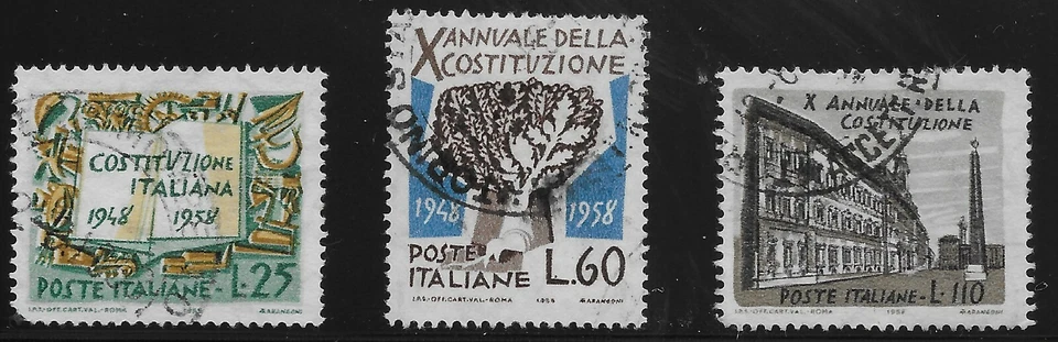 Italy Scott #741-43, Singles 1958 Complete Set FVF Used - Image 1 of 1