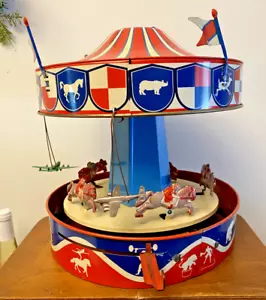 Rare Vintage 1950's WOLVERINE MERRY-GO-ROUND Carousel Horse/Plane Tin Litho Toy - Bild 1 von 11