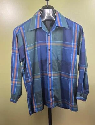 Vintage 1950's Blue Plaid Shirt by Marshall Field & Co sz M Loop Damaged - Image 1 of 4