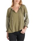 Lucky Brand Womens Floral Print Peasant Blouse, Green, X-Small