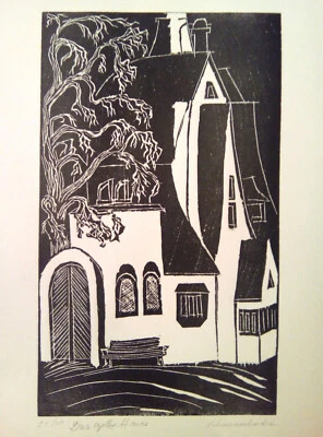 Holzstich Original DAS GELBE HAUS von Robert Schanzenbacher - Bild 1 von 3