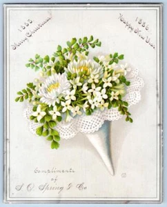 1885-1886 VICTORIAN MERRY CHRISTMAS HAPPY NEW YEAR SPRING & CO ADVERTISING CARD - Picture 1 of 2