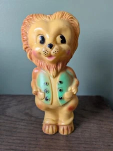 Vintage Irwin Gummi Quietscher Löwe Spielzeug Puppe Figur gelb quietschend funktioniert 10" - Bild 1 von 11