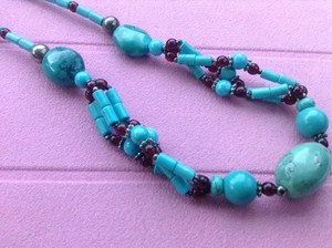 20 Zoll Türkis Nugget und Perlen Halskette - Bild 1 von 4