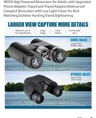 18x50 HD Binoculars for Adults High Powered with Upgraded Phone Adapter -  - Image 1 of 4