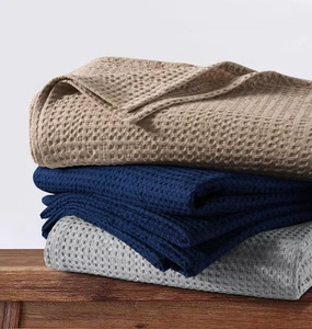 Waffle Weave Cotton Blanket Twin Size, Garment Washed Soft Light Weight Breat... - Picture 1 of 6