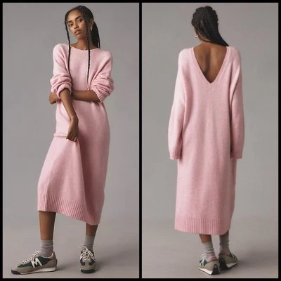 Daily Practice Anthropologie Karigan Suéter Vestido Midi MEDIANO Suave Rosa Espalda en V Foto 1 de 4