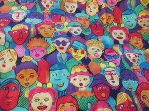 1 Fat Quarter Pre-washed Cotton Fabric Colorful Faces Hoffman Costa Del Sol - Picture 1 of 7