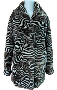 DIVIDED DAMEN BRAUN ELFENBEIN KUNSTFELL WIRBEL MANTEL PELZJACKE ELEGANT FUN COAT ~ M - Bild 1 von 15