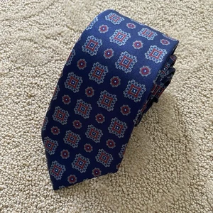 Liberty of London Men's Silk Neck Tie Blue Red Medallion 56L 3W Made in England - Picture 1 of 8