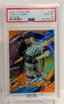Corey Kluber 2020 Topps Fire #108 Orange PSA 10 Gem Mint  /299  PSA POP 1 - Image 1 of 4