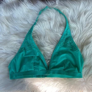 Aerie Teal Green Mesh Floral Embroidered Halter Unlined Bralette - Picture 1 of 3
