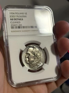 1934 Poland Silver 5 Zlotych Jozef Pilsudski NGC AU - Picture 1 of 2