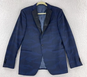 John Varvatos Blue Camo Bedford Tuxedo Jacket Mens Long Sleeve Wool Size 38R - Picture 1 of 16