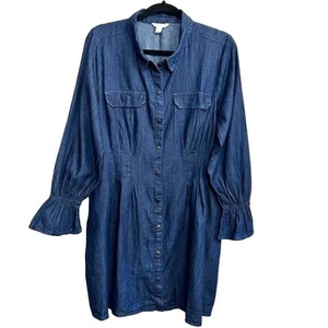 Vintage Cato Bell Sleeve Denim Dress Juniors SIZE 16 Snap Button Western Jean - Picture 1 of 17