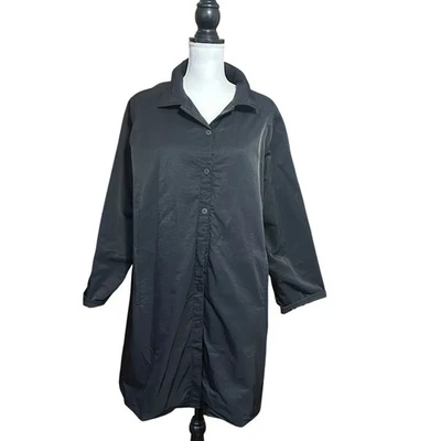 Chaqueta impermeable larga Eileen Fisher para mujer L negra algodón nailon preppy clásica Foto 1 de 4