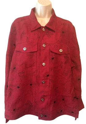 Chaqueta para mujer Silkland talla XL roja floral con botones abrigo ligero manga larga Foto 1 de 4