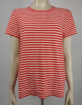 NUEVO CON ETIQUETAS J. Crew Naranja Blanco Rayas Manga Corta Mezcla Algodón Tejido Top Mediano Foto 1 de 4