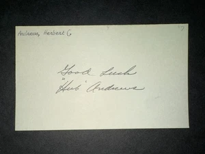 1947 GIANTS: Hub Andrews, tarjeta firmada 3x5, fallecida en 2012 - Imagen 1 de 1