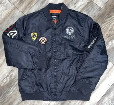 Jaqueta de voo bombardeiro Diesel masculina 14/16 tipo MA-1 remendos de náilon forrada vintage - Imagem 1 de 4