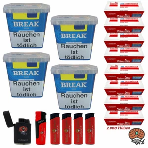 Break Blue/Blau Volumentabak Giga Box 4x 205g, Winston Extra Hülsen + Zubehör