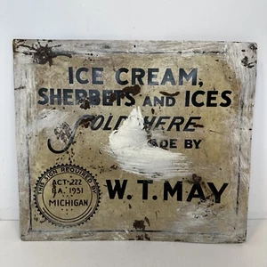 Ice Cream Sherbets Ices Schild WT May Detroit Michigan Mich Mi Milch Milchflasche - Bild 1 von 15