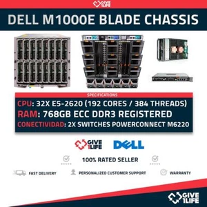 DELL M1000e Blade + 16 x M620 768GB RAM 192Cores/384Threads + 2X M6220 - Picture 1 of 7