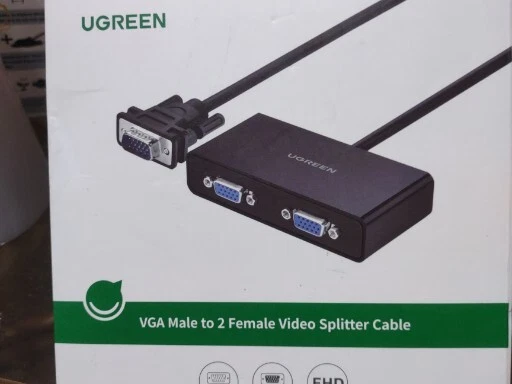 UGREEN VGA MALE TO 2 FEMALE VIDEO SPLITTER CABLE 3FT BLACK  - Image 1 of 1