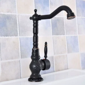 Oil Rubbed Brass Bathroom Kitchen Basin Sink Carved Faucet Swivel Single Hole - Picture 1 of 9