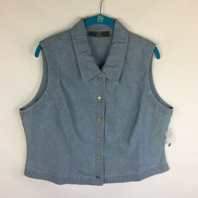 Chaleco Jean ORVIS Para Mujer Grande AZUL DENIM Vintage Metal Botones Algodón Hecho en EE. UU. Foto 1 de 4