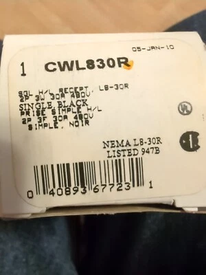 Cooper L8-30R Twist Locking Receptacle Hart-Lock Outlet 30A 480V CWL830r - Image 1 of 2