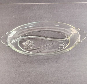13" Oval 2 Section Relish Dish Clear Glass Frosted Leaf Anchor Hocking Vintage - Picture 1 of 10