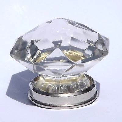 drawer cupboard door pulls handles Large Pointy Chrome Cut Glass - Image 1 of 4