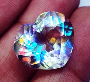 16.70 Ct Mystic Quartz Rainbow Color Heart Shape Loose Gemstone Certified - Imagen 1 de 6